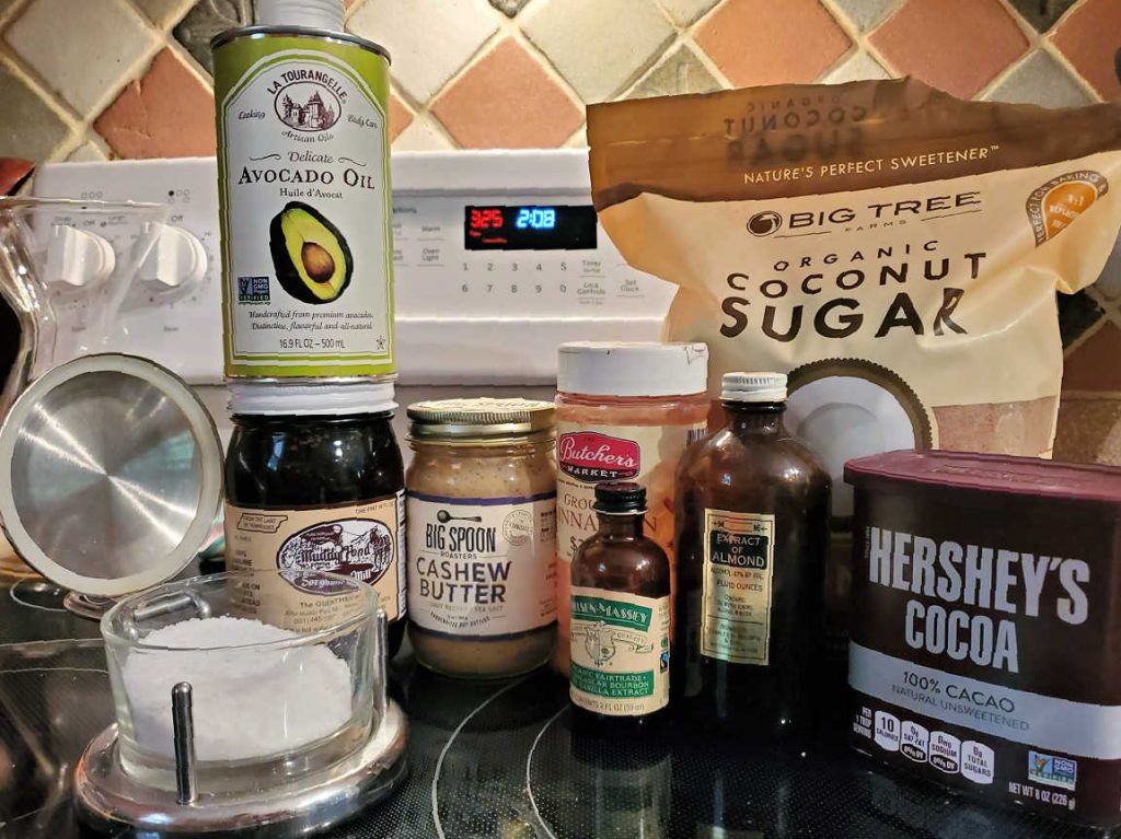 Wet ingredients needed for making chocolate granola.