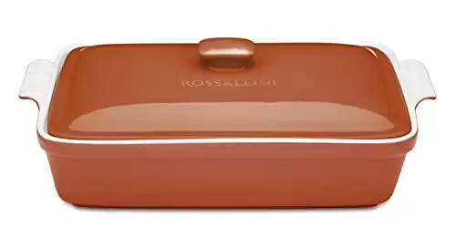ROSSALLINI Stoneware Casserole Dish Bakeware Set with Lid, 11 by 9 Inch, Terracotta