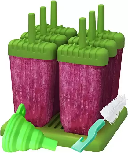 Popsicles Molds, Set of 6 Reusable Ice Pop Molds with Funnel & Cleaning Brush